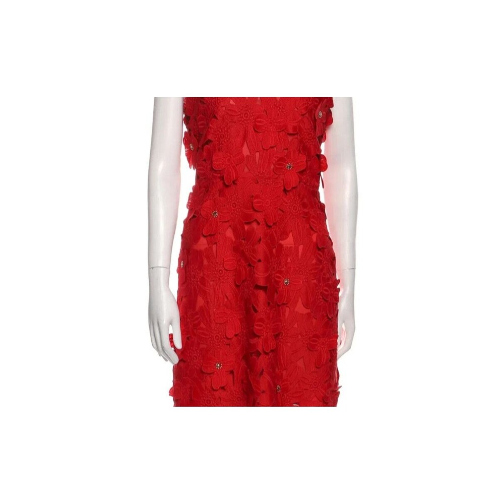 Women's Dresses' Designer Michael Kors Red Lace Pattern V Neck Shift Dress XS - Picture 9 of 11